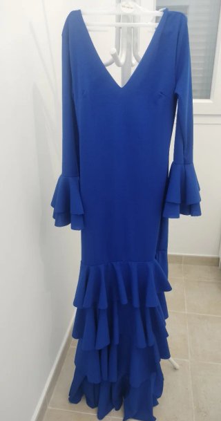 Vestido Flamenco Volantes Azul Eléctrico