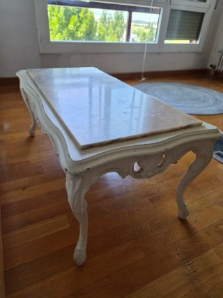 Mesa baja vintage mármol y madera