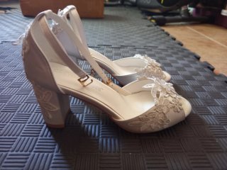 Sandalias Novia Tacón Perla Encaje