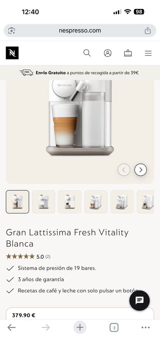 Cafetera Nespresso Gran Lattissima Blanca