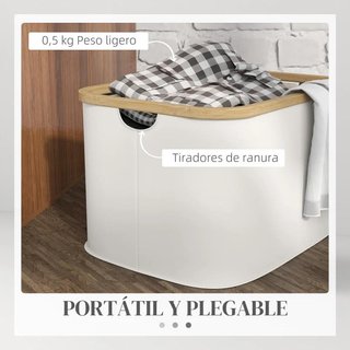 Cesto de la Ropa Sucia Plegable 36L con Asas Crema