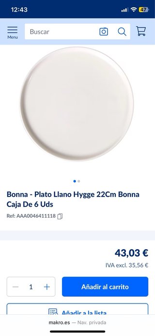 Vajilla Bonna Hygge 22cm Plato Llano (6 uds)