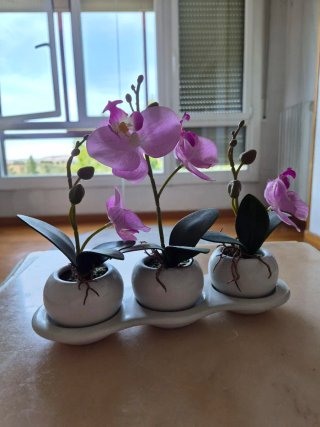Conjunto 3 orquídeas artificiales con macetas