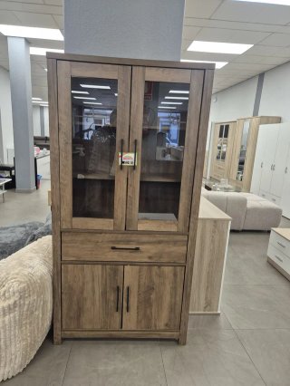 VITRINA SALON MODERNA CAJON PUERTA CRISTAL RUSTICO