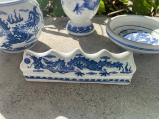Lote 4 piezas porcelana china dragones antigua