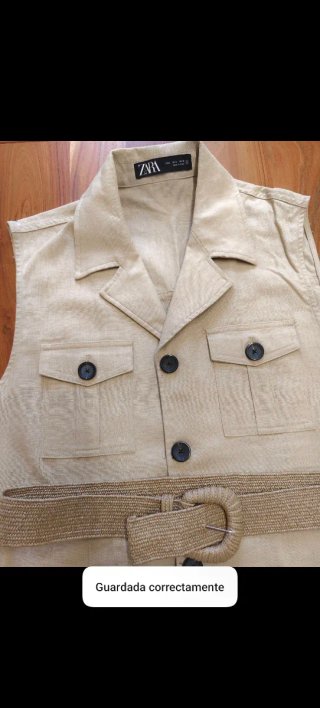 Vestido Lino Zara Talla L Beige