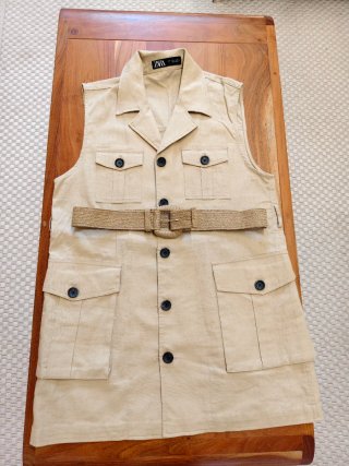 Vestido Lino Zara Talla L Beige