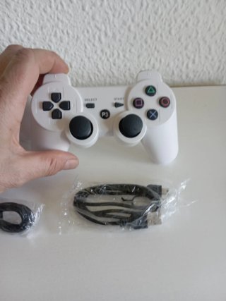 2 Mandos Inalámbricos PS3 Blancos + Cables