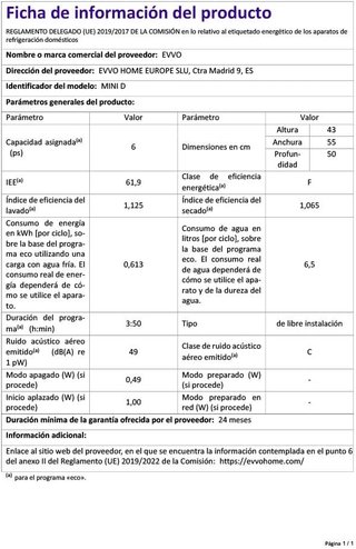 Lavavajillas Compacto 6 Servicios 8 Programas
