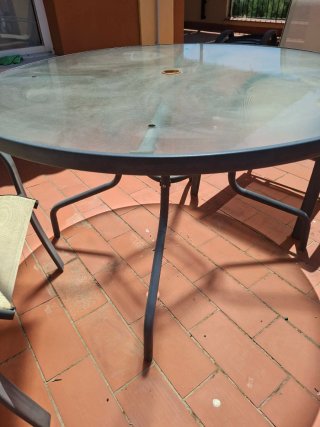 Mesa redonda cristal 120cm + 2 sillones