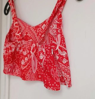 Conjunto top tirantes y falda larga roja boho