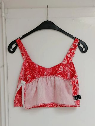 Conjunto top tirantes y falda larga roja boho