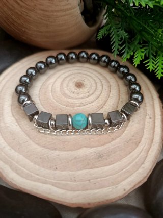 Pulsera elástica hematita y turquesa
