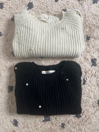 Pack 2 Jerséis ZARA Perlas Blanco y Negro