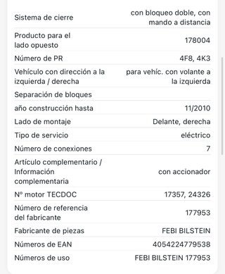Cerradura Puerta Delantera Derecha Seat Leon 1P