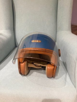 Casco Moto Vintage Azul con Visera