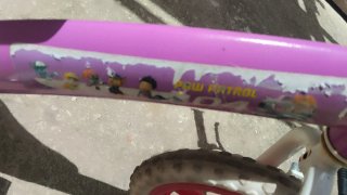 Bicicleta infantil rosa y blanca