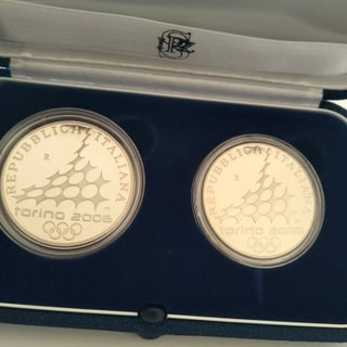 Coppia Monete 5/10 Euro Argento Torino 2006