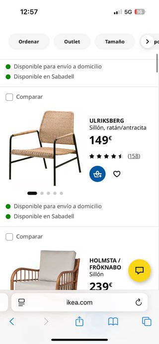 Silla Ikea Mimbre Metal Beige/Marrón