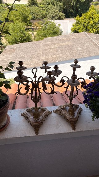 Par Candelabros Antiguos Clásicos Bronce y Mármol