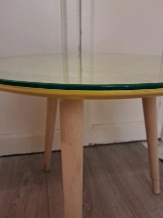 Mesa auxiliar redonda cristal y madera