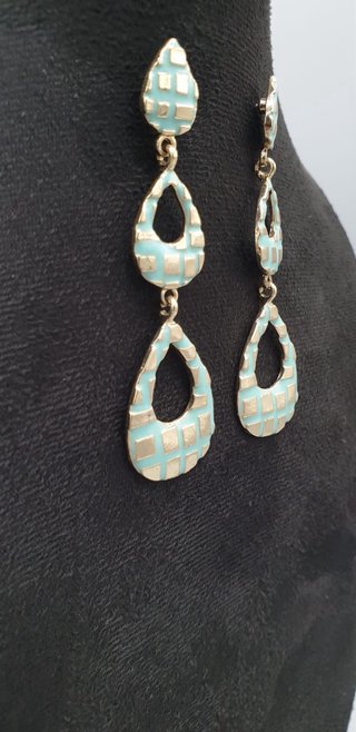 Orecchini pendenti vintage oro e azzurro tiffany