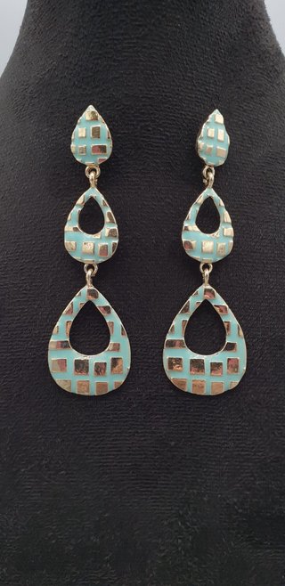 Orecchini pendenti vintage oro e azzurro tiffany