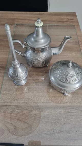 Conjunto té moruno metal plateado