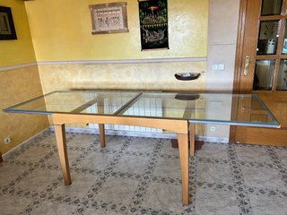 Mesa comedor extensible cristal y madera