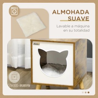 Caseta de Madera para Gatos Casa con Cojín Marrón