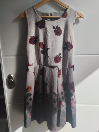 Vestido gris con rosas rojas