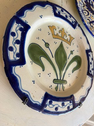 Platos Decorativos Pared Cerámica Azul y Amarillo