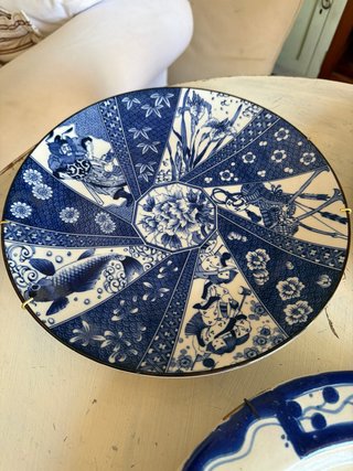 Platos Decorativos Pared Cerámica Azul y Amarillo