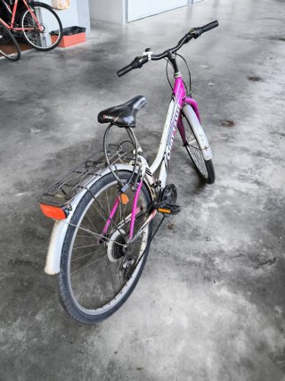 Bicicleta junior morada y blanca