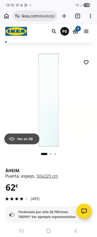 Puerta espejo IKEA ÅHEIM 50x229 cm A estrenar
