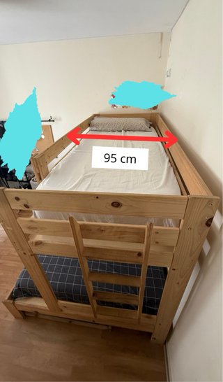 Cama litera de madera con cajones