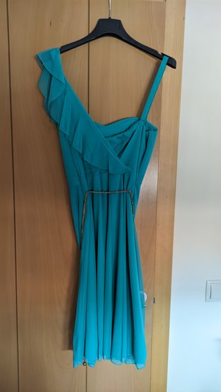 Vestido fiesta corto turquesa talla 42