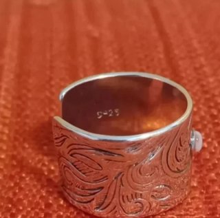 Anillo Plata Ajustable Flor Grabada.