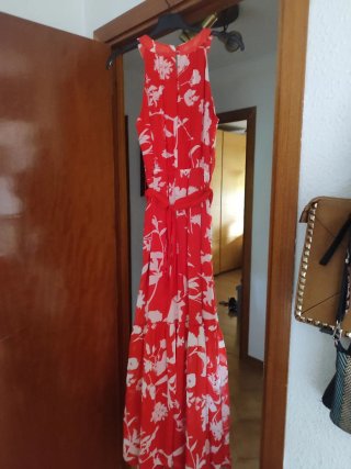 Vestido fiesta/boda floral rojo talla L.