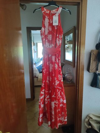 Vestido fiesta/boda floral rojo talla L.
