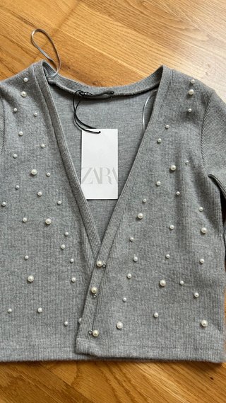 Chaqueta Zara Perlas Gris Talla XS/S