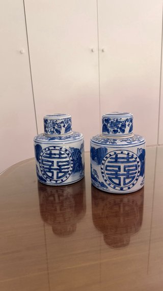 Pareja de tibores chinos azul y blanco