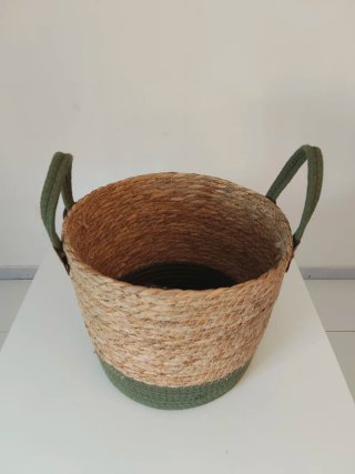Cesta Mimbre y Yute Verde/Beige