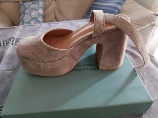 Zapatos tacón plataforma beige talla 37