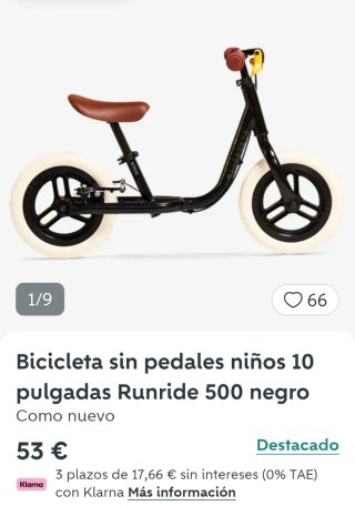 Bicicleta sin pedales Runride 500 Negra