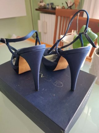 Sandali eleganti raso blu tacco 12