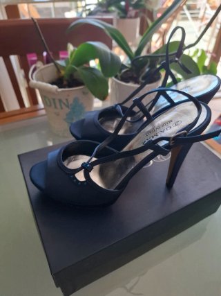 Sandali eleganti raso blu tacco 12