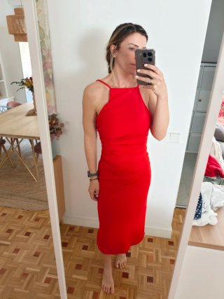 Vestido Sfera Rojo Cuello Halter Talla S