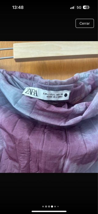 Vestido palabra de honor Zara morado y gris