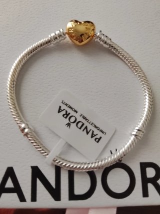 Pulsera Pandora Corazón Dorado Talla 16cm